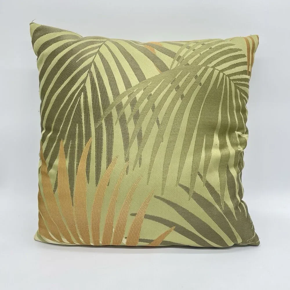 Pier 1 Tropical Palm Leaf Throw Pillow 18” Green Orange Decorative Cushion